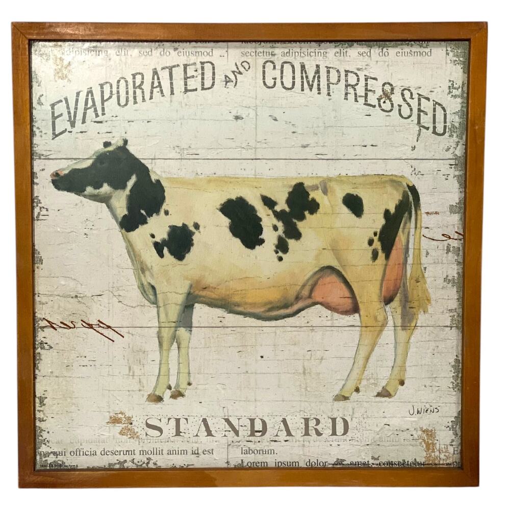 J. Wiens Evaporated And Compressed Cow Framed Canvas 13"x13"x1"